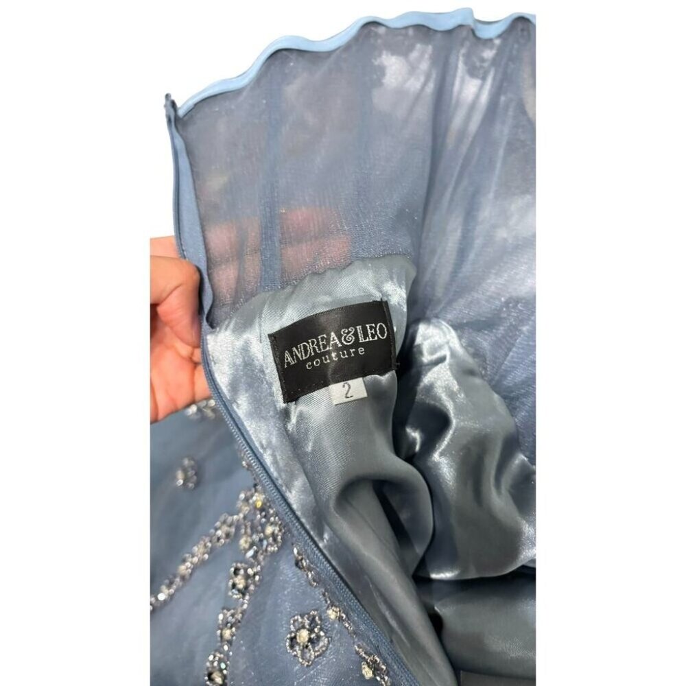 Andrea & Leo Womens Stargaze Ribbon Tulle Rhinestone Gown Midnight Blue Size 2 - Picture 8 of 8